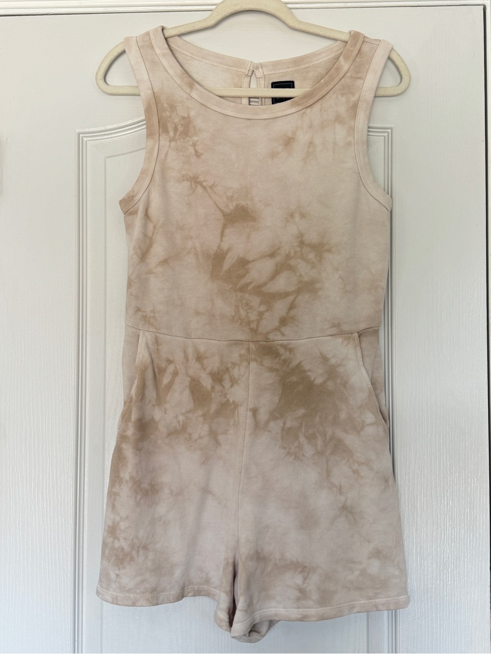 Gap Vintage Soft Cotton Tie Dye Romper Neutral Ivory Pockets XS - Picture 2 of 12